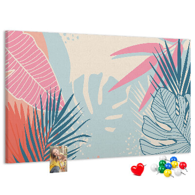 Pizarra de corcho con estampado de hojas tropicales en tonos pastel