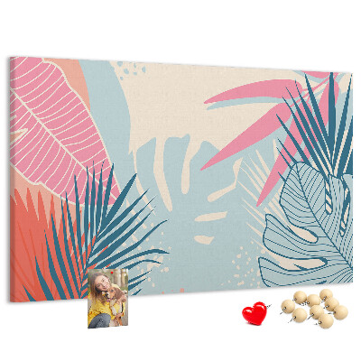 Pizarra de corcho con estampado de hojas tropicales en tonos pastel