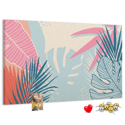 Pizarra de corcho con estampado de hojas tropicales en tonos pastel