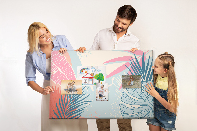 Pizarra de corcho con estampado de hojas tropicales en tonos pastel