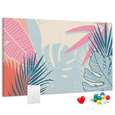 Pizarra de corcho con estampado de hojas tropicales en tonos pastel