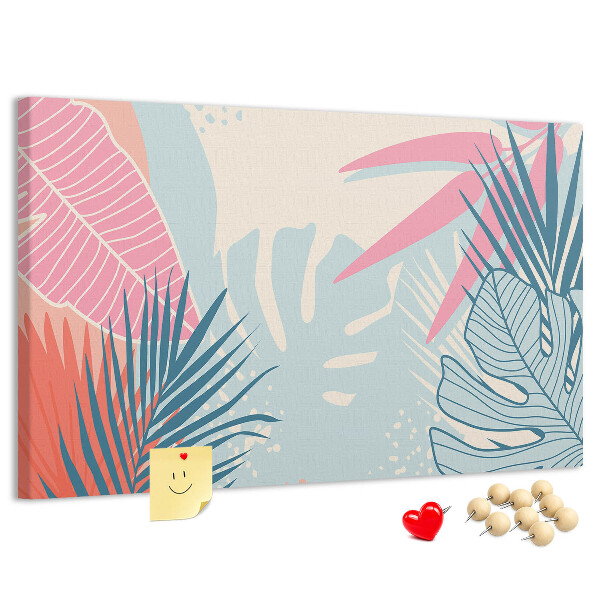 Pizarra de corcho con estampado de hojas tropicales en tonos pastel