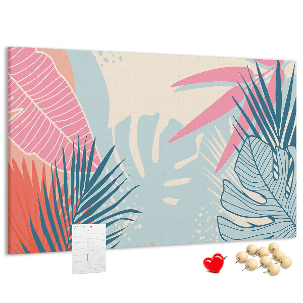Pizarra de corcho con estampado de hojas tropicales en tonos pastel