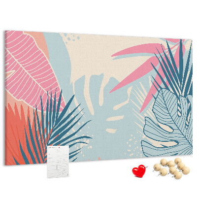 Pizarra de corcho con estampado de hojas tropicales en tonos pastel