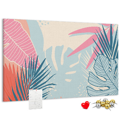 Pizarra de corcho con estampado de hojas tropicales en tonos pastel