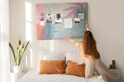 Pizarra de corcho con estampado de hojas tropicales en tonos pastel