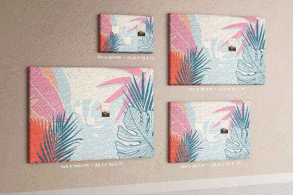 Pizarra de corcho con estampado de hojas tropicales en tonos pastel