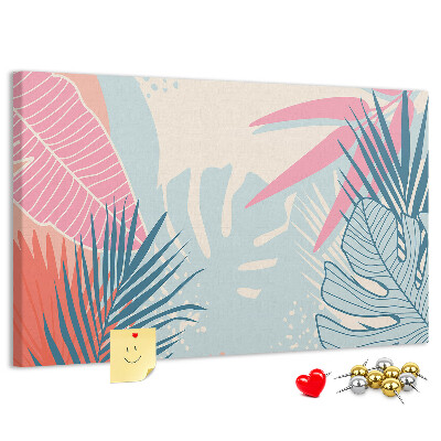 Pizarra de corcho con estampado de hojas tropicales en tonos pastel