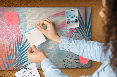 Pizarra de corcho con estampado de hojas tropicales en tonos pastel