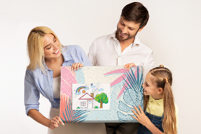 Pizarra de corcho con estampado de hojas tropicales en tonos pastel