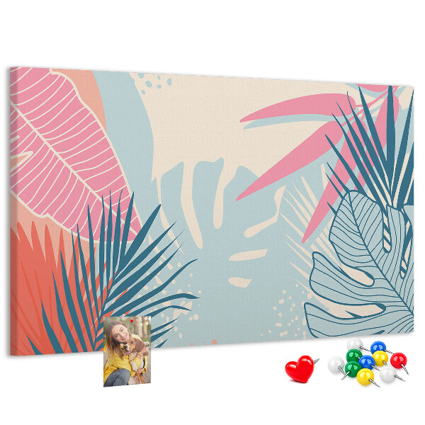 Pizarra de corcho con estampado de hojas tropicales en tonos pastel