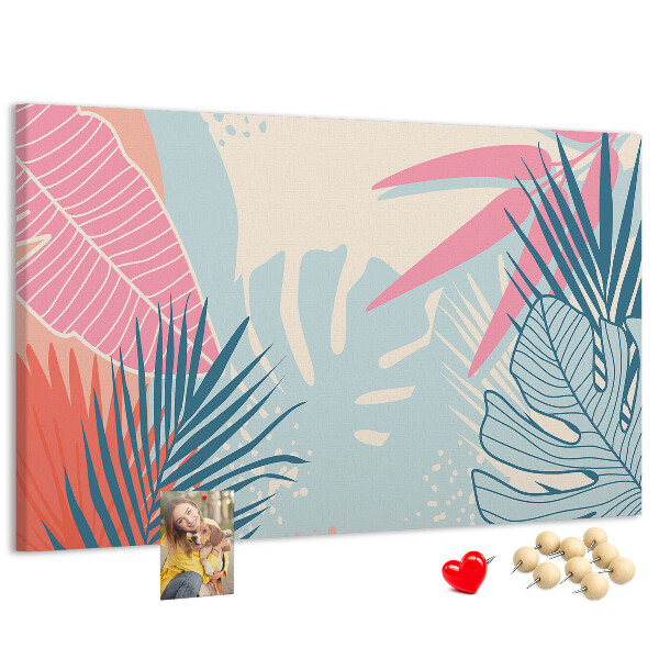 Pizarra de corcho con estampado de hojas tropicales en tonos pastel
