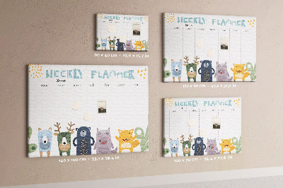 Tablero de corcho decorado planificador semanal con diseño de animales coloridos