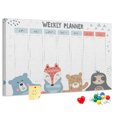 Tablero de anuncios planificador semanal con diseño de animales del bosque