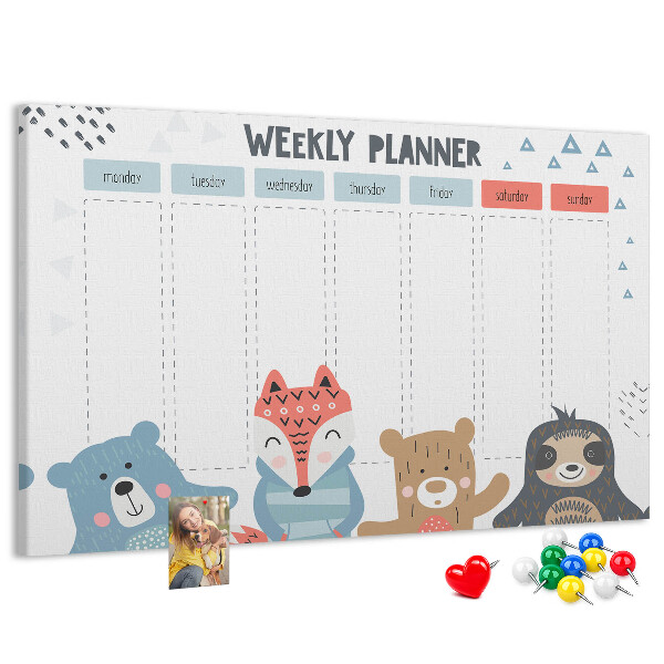Tablero de anuncios planificador semanal con diseño de animales del bosque