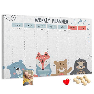 Tablero de anuncios planificador semanal con diseño de animales del bosque
