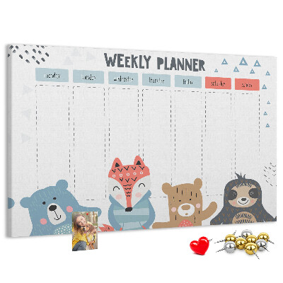 Tablero de anuncios planificador semanal con diseño de animales del bosque