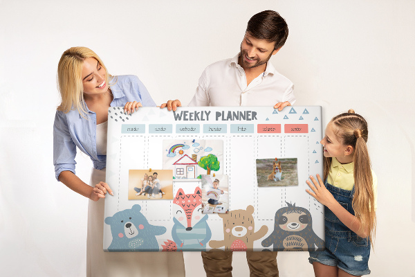 Tablero de anuncios planificador semanal con diseño de animales del bosque