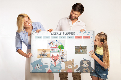 Tablero de anuncios planificador semanal con diseño de animales del bosque
