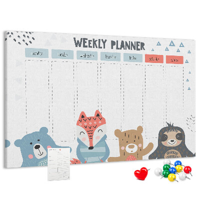 Tablero de anuncios planificador semanal con diseño de animales del bosque