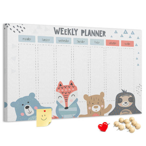 Tablero de anuncios planificador semanal con diseño de animales del bosque