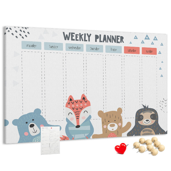 Tablero de anuncios planificador semanal con diseño de animales del bosque