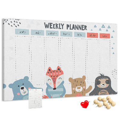 Tablero de anuncios planificador semanal con diseño de animales del bosque