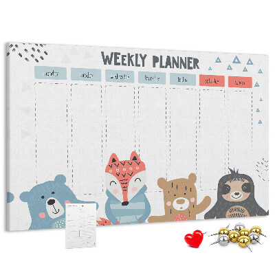 Tablero de anuncios planificador semanal con diseño de animales del bosque