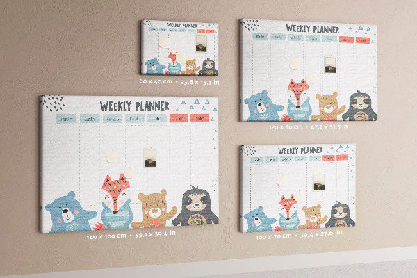 Tablero de anuncios planificador semanal con diseño de animales del bosque