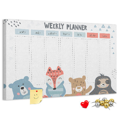 Tablero de anuncios planificador semanal con diseño de animales del bosque