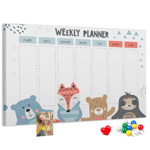 Tablero de anuncios planificador semanal con diseño de animales del bosque