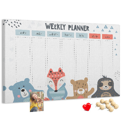 Tablero de anuncios planificador semanal con diseño de animales del bosque