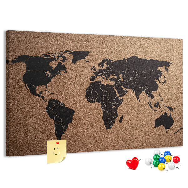 Pizarra de corcho con diseño de mapa del mundo