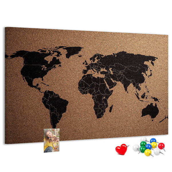 Pizarra de corcho con diseño de mapa del mundo