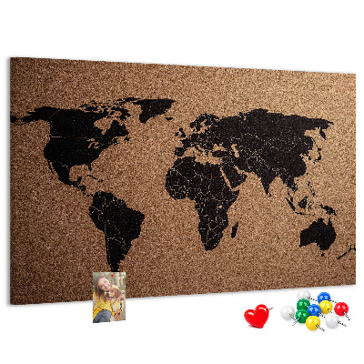 Pizarra de corcho con diseño de mapa del mundo