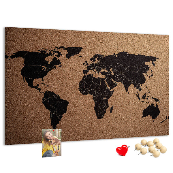Pizarra de corcho con diseño de mapa del mundo