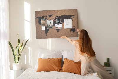 Pizarra de corcho con diseño de mapa del mundo
