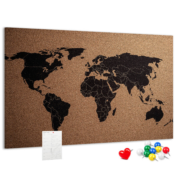 Pizarra de corcho con diseño de mapa del mundo