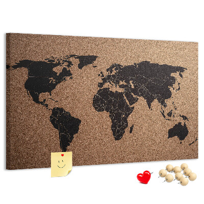 Pizarra de corcho con diseño de mapa del mundo