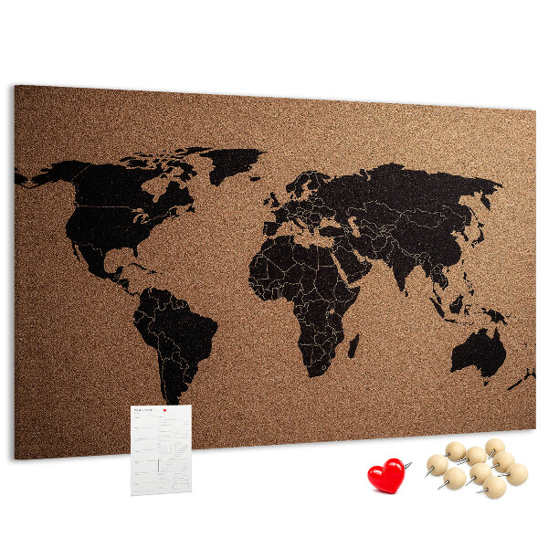Pizarra de corcho con diseño de mapa del mundo