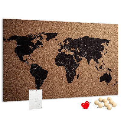 Pizarra de corcho con diseño de mapa del mundo