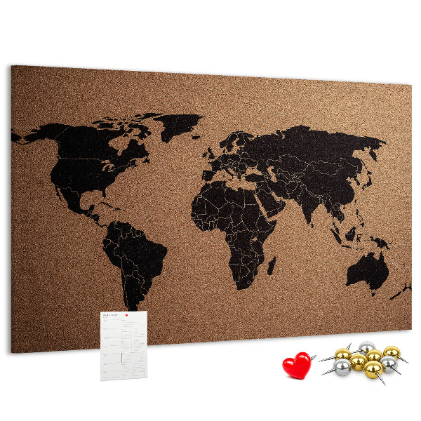 Pizarra de corcho con diseño de mapa del mundo