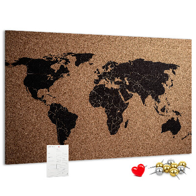 Pizarra de corcho con diseño de mapa del mundo