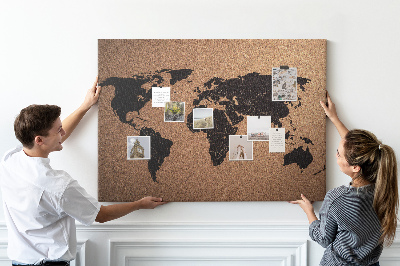 Pizarra de corcho con diseño de mapa del mundo