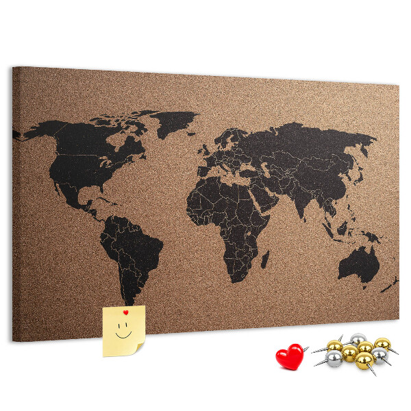 Pizarra de corcho con diseño de mapa del mundo