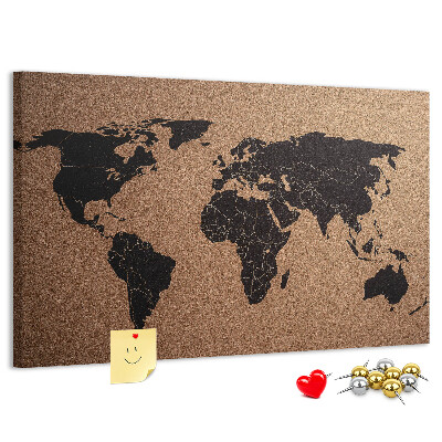 Pizarra de corcho con diseño de mapa del mundo