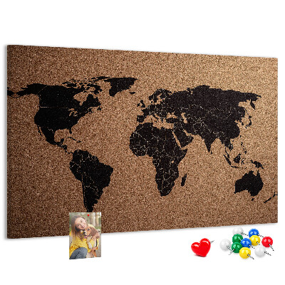 Pizarra de corcho con diseño de mapa del mundo