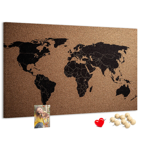 Pizarra de corcho con diseño de mapa del mundo