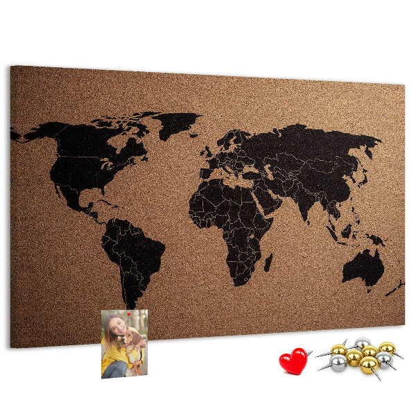 Pizarra de corcho con diseño de mapa del mundo