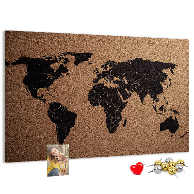 Pizarra de corcho con diseño de mapa del mundo